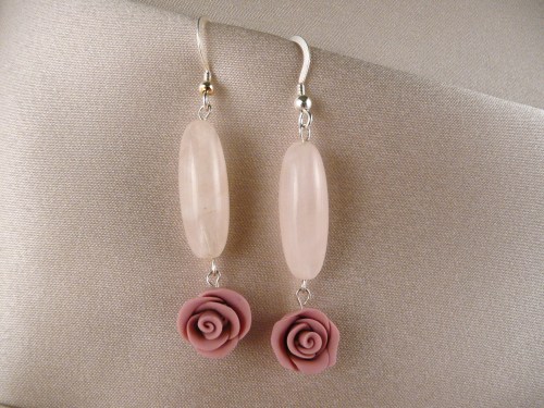 Rose quartz ovals, lavender roses